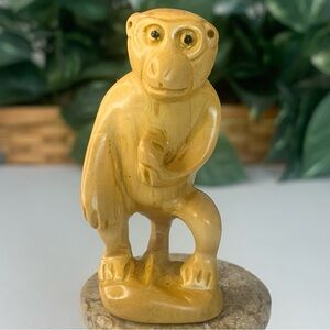 Vintage Boxwood Monkey Netsuke Animal Hand Carved Wood Figurine Carving 2.6"